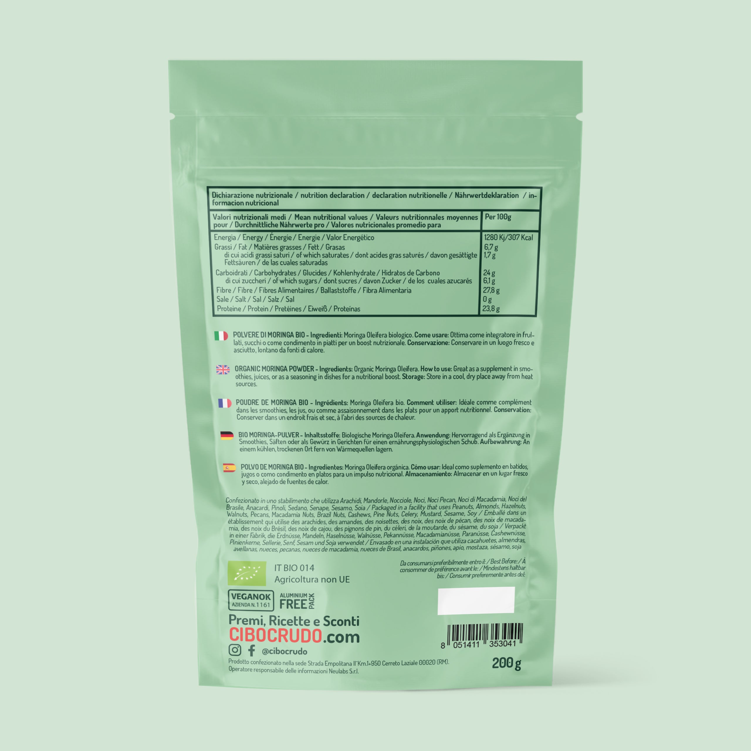 Moringa in polvere Cruda Bio